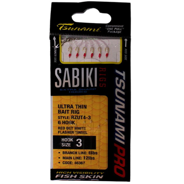 SureCatch Ultrathin 6 Hook Sabiki Red Dot White Flasher Rig 