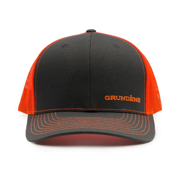 Offset Embroidered Logo Trucker Hat Charcoal Neon Orange ONE SIZE