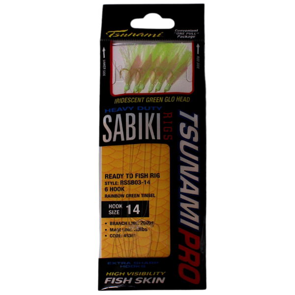 SureCatch Ultra One Touch 6 Hook Sabiki Rainbow Green Tinsel